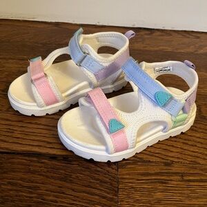 OshKosh Toddler Girls White Sandals w/ Pastel Pink/Blue Accents - Size 8